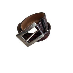 Avignon Leather Belt Crocodile Embossed Burgundy Silver Buckle Size M Made In US